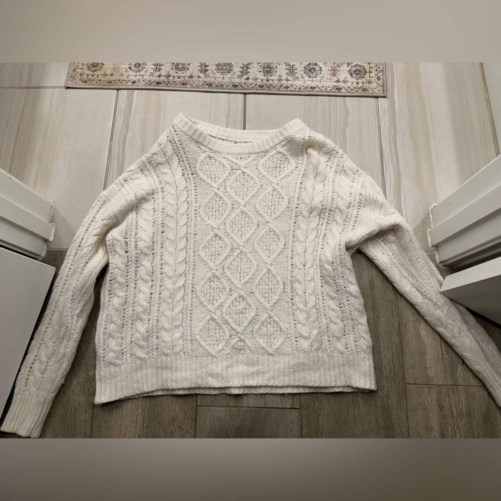 Daily Drills Cream Cable Knit Sweater